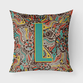 Letter L Retro Tribal Alphabet Initial Fabric Decorative Pillow