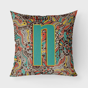 Letter N Retro Tribal Alphabet Initial Fabric Decorative Pillow