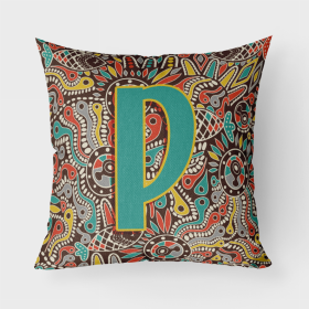 Letter P Retro Tribal Alphabet Initial Fabric Decorative Pillow