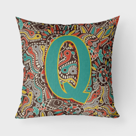 Letter Q Retro Tribal Alphabet Initial Fabric Decorative Pillow