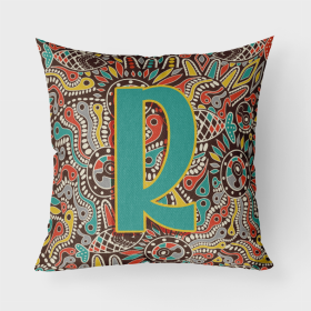 Letter R Retro Tribal Alphabet Initial Fabric Decorative Pillow