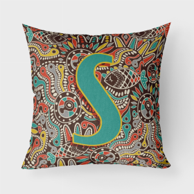 Letter S Retro Tribal Alphabet Initial Fabric Decorative Pillow