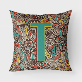 Letter T Retro Tribal Alphabet Initial Fabric Decorative Pillow