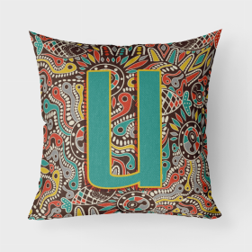 Letter U Retro Tribal Alphabet Initial Fabric Decorative Pillow