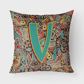 Letter V Retro Tribal Alphabet Initial Fabric Decorative Pillow