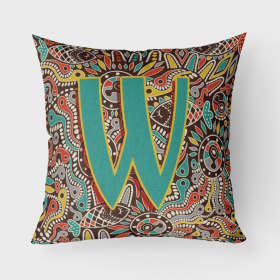 Letter W Retro Tribal Alphabet Initial Fabric Decorative Pillow