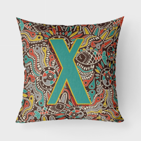 Letter X Retro Tribal Alphabet Initial Fabric Decorative Pillow