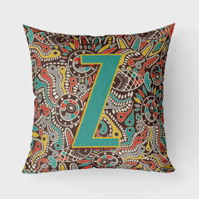 Letter Z Retro Tribal Alphabet Initial Fabric Decorative Pillow