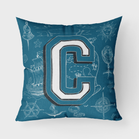 Letter C Sea Doodles Initial Alphabet Fabric Decorative Pillow