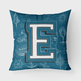 Letter E Sea Doodles Initial Alphabet Fabric Decorative Pillow