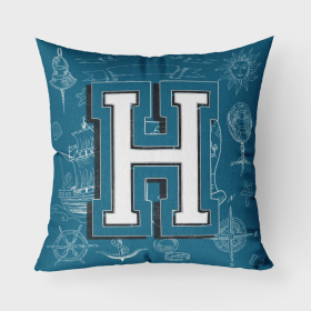 Letter H Sea Doodles Initial Alphabet Fabric Decorative Pillow