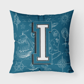 Letter I Sea Doodles Initial Alphabet Fabric Decorative Pillow