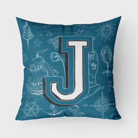 Letter J Sea Doodles Initial Alphabet Fabric Decorative Pillow