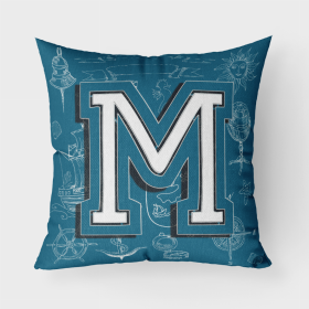 Letter M Sea Doodles Initial Alphabet Fabric Decorative Pillow