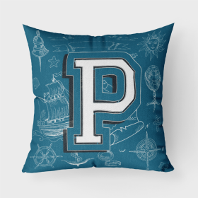 Letter P Sea Doodles Initial Alphabet Fabric Decorative Pillow