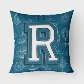 Letter R Sea Doodles Initial Alphabet Fabric Decorative Pillow