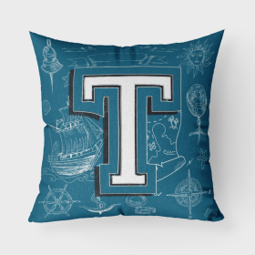 Letter T Sea Doodles Initial Alphabet Fabric Decorative Pillow