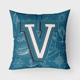 Letter V Sea Doodles Initial Alphabet Fabric Decorative Pillow