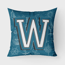 Letter W Sea Doodles Initial Alphabet Fabric Decorative Pillow