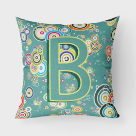 Letter B Circle Circle Teal Initial Alphabet Fabric Decorative Pillow