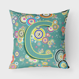 Letter C Circle Circle Teal Initial Alphabet Fabric Decorative Pillow