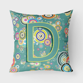 Letter D Circle Circle Teal Initial Alphabet Fabric Decorative Pillow