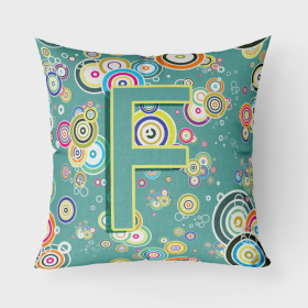 Letter F Circle Circle Teal Initial Alphabet Fabric Decorative Pillow