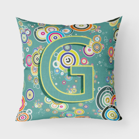 Letter G Circle Circle Teal Initial Alphabet Fabric Decorative Pillow