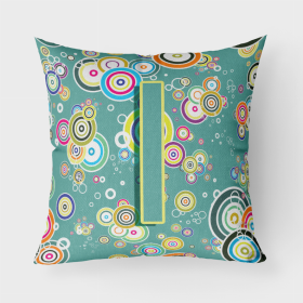 Letter I Circle Circle Teal Initial Alphabet Fabric Decorative Pillow