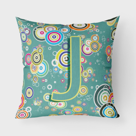 Letter J Circle Circle Teal Initial Alphabet Fabric Decorative Pillow