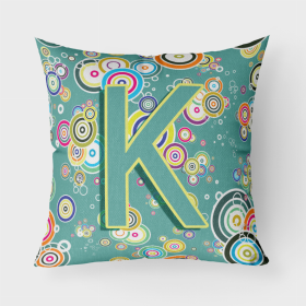 Letter K Circle Circle Teal Initial Alphabet Fabric Decorative Pillow