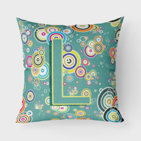 Letter L Circle Circle Teal Initial Alphabet Fabric Decorative Pillow