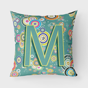 Letter M Circle Circle Teal Initial Alphabet Fabric Decorative Pillow