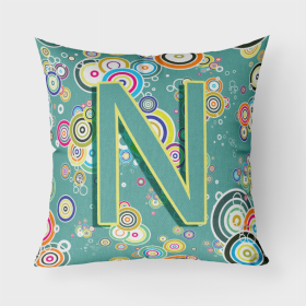 Letter N Circle Circle Teal Initial Alphabet Fabric Decorative Pillow