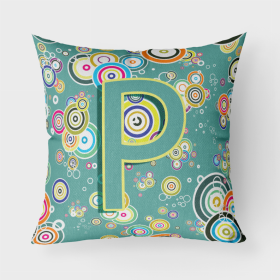 Letter P Circle Circle Teal Initial Alphabet Fabric Decorative Pillow