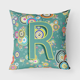 Letter R Circle Circle Teal Initial Alphabet Fabric Decorative Pillow