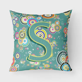 Letter S Circle Circle Teal Initial Alphabet Fabric Decorative Pillow