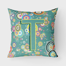 Letter T Circle Circle Teal Initial Alphabet Fabric Decorative Pillow