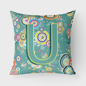 Letter U Circle Circle Teal Initial Alphabet Fabric Decorative Pillow