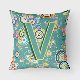 Letter V Circle Circle Teal Initial Alphabet Fabric Decorative Pillow