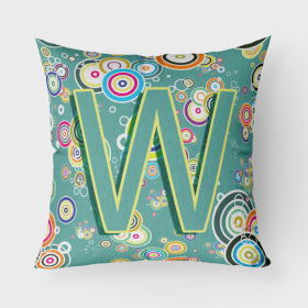 Letter W Circle Circle Teal Initial Alphabet Fabric Decorative Pillow