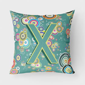 Letter X Circle Circle Teal Initial Alphabet Fabric Decorative Pillow