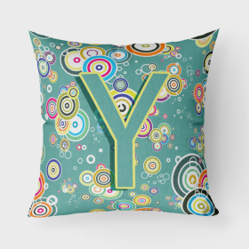 Letter Y Circle Circle Teal Initial Alphabet Fabric Decorative Pillow