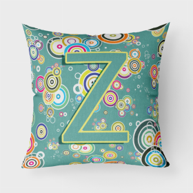 Letter Z Circle Circle Teal Initial Alphabet Fabric Decorative Pillow