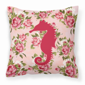 Sea Horse Shabby Chic Pink Roses  Fabric Decorative Pillow