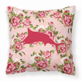 Fish - Marlin Shabby Chic Pink Roses  Fabric Decorative Pillow