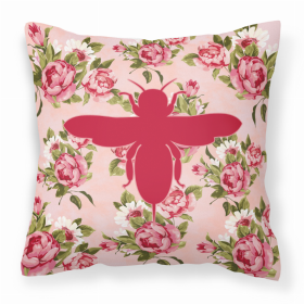 Bee Shabby Chic Pink Roses  Fabric Decorative Pillow