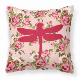 Dragonfly Shabby Chic Pink Roses  Fabric Decorative Pillow