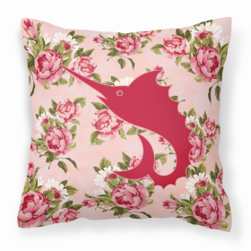 Fish - Sword Fish Shabby Chic Pink Roses  Fabric Decorative Pillow