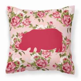 Hippopotamus Shabby Chic Pink Roses  Fabric Decorative Pillow